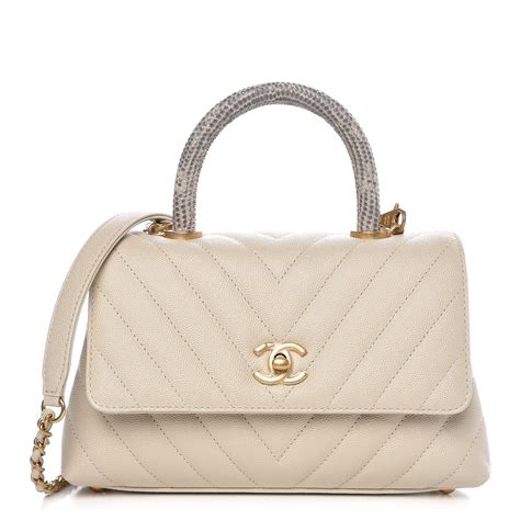 CHANEL Caviar Lizard Chevron Quilted Mini Coco Handle Flap 